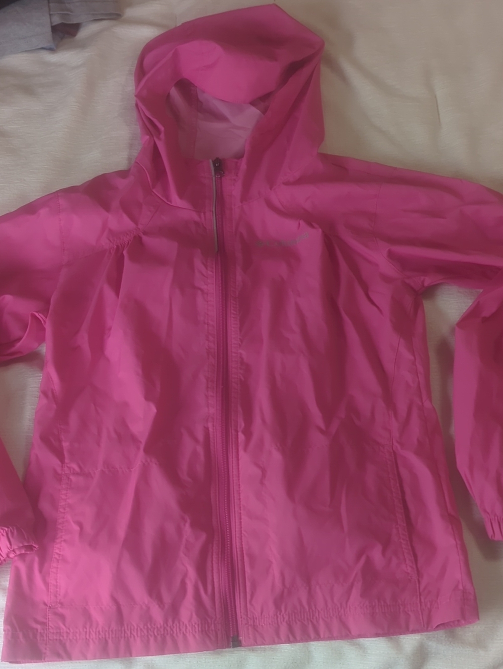 Kids Pink Hooded Rain Jacket, Unlined Size 10/12 By Columbia